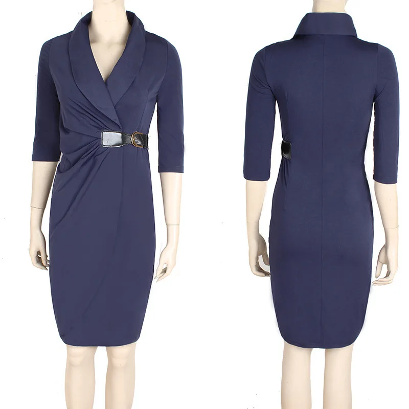Notched Elegant Bodycon Party Formal Dress Women Three Quarter Sleeve Midi Work Ladies Dresses Casual Vestidos New 2015 Plus | Женская