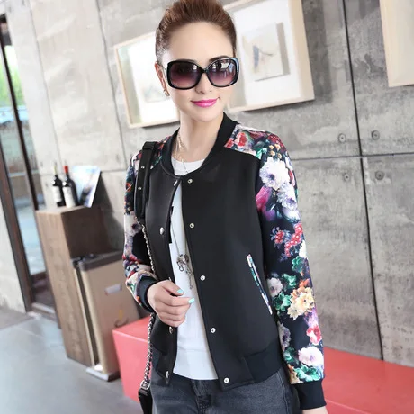 

Women Jacket Coat Feminina Nations Wind Printed Short Thin Outwear Baseball Tops Plus Size 3XL