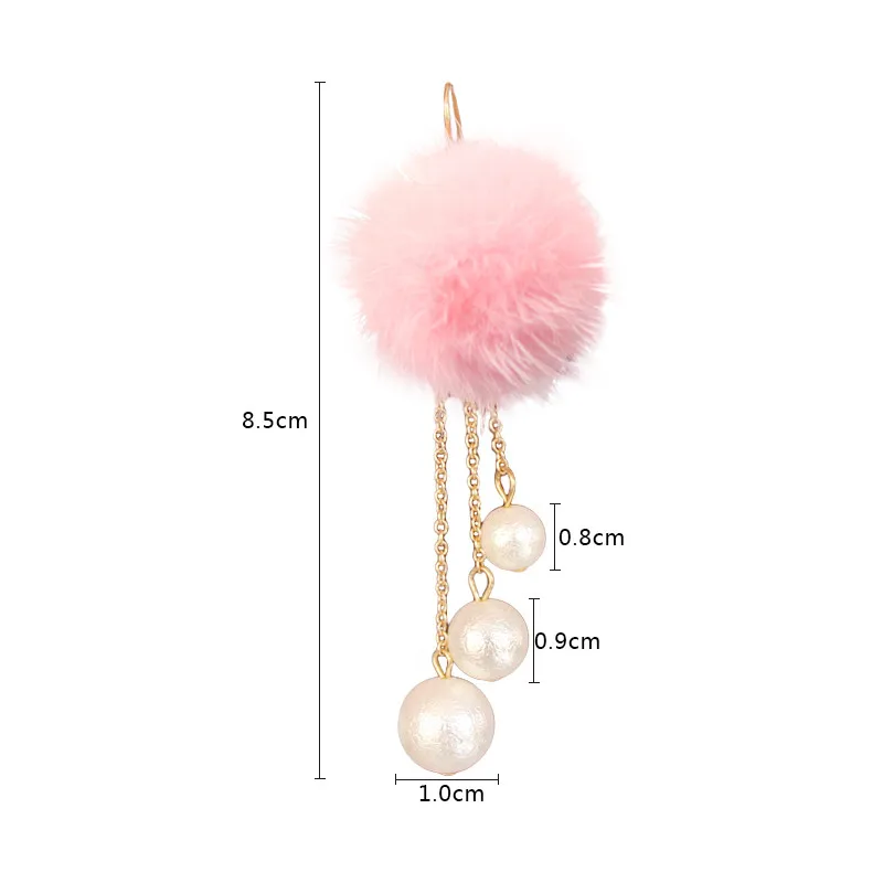 Free shipping Popular new products Hairball Plush Accessories Imitation pearls earrings for women long | Украшения и аксессуары