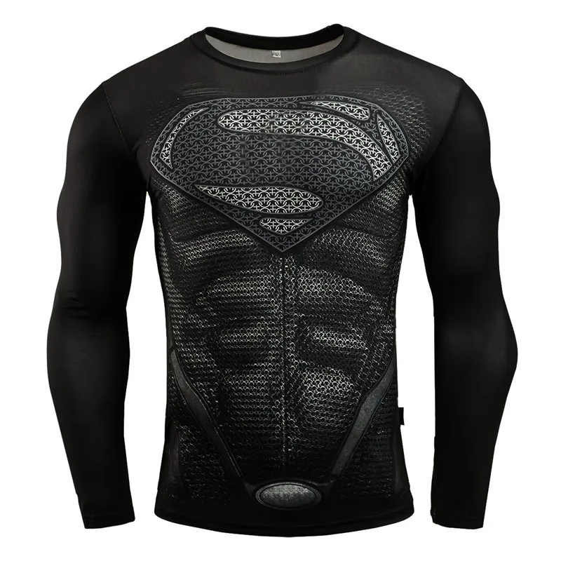 Men's Superhero Trainning Exercise T Shirts Fitness Men Crossfit Gym T-Shirt Long Sleeve Superman MMA Sport Shirt Survetement | Спорт и