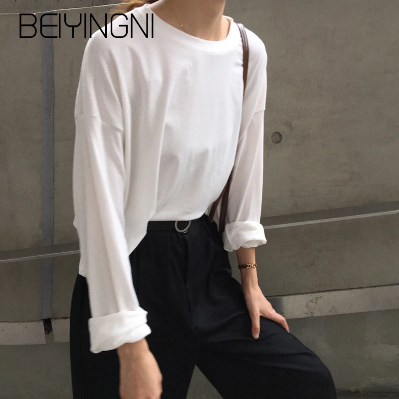 Beiyingni пикантные Топы женские модные однотонные короткие футболки с длинными