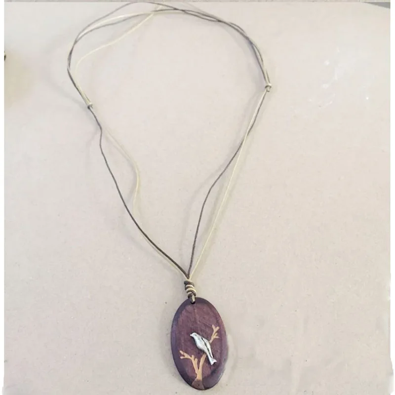 Этнический сплав птица овальная деревянная подвеска ожерелье для женщин