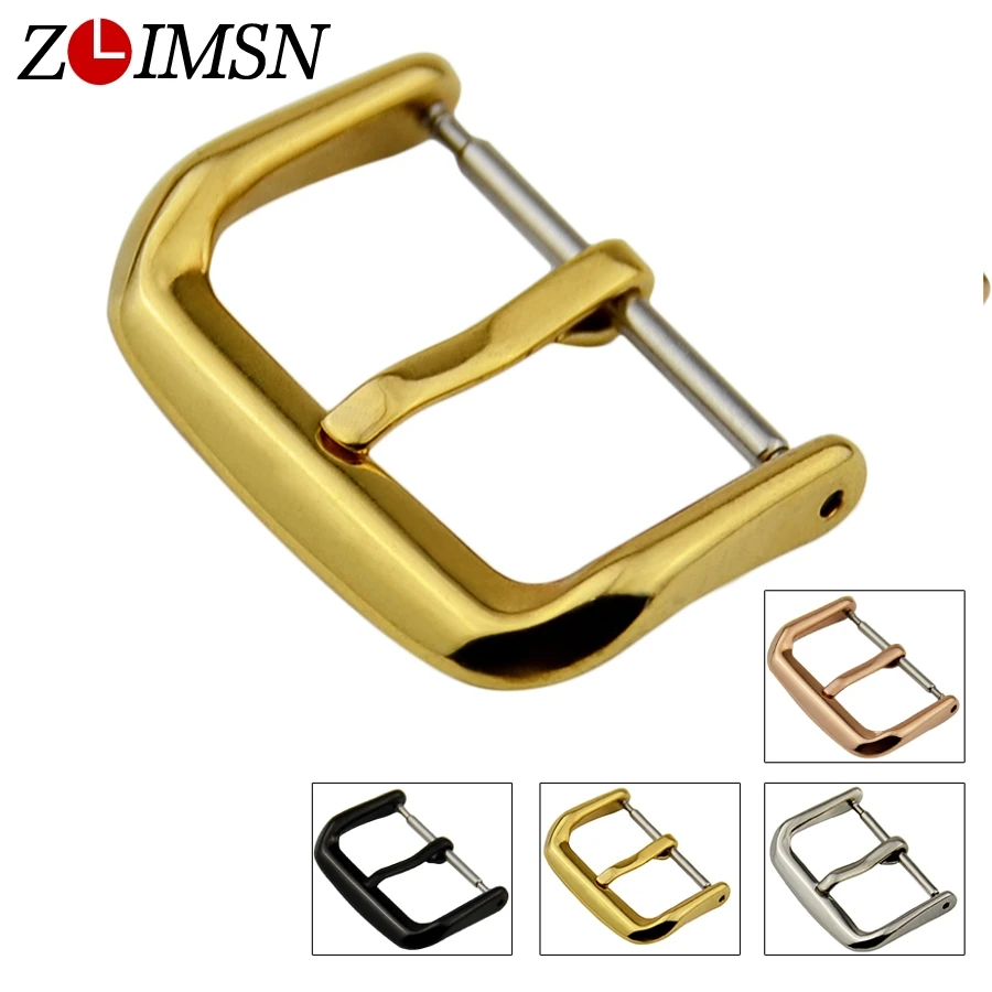 

ZLIMSN 2pcs Stainless Steel Buckle Watchbands Silvery Black Gold Rose Gold Watch Band Pin Clasp 14 16 18 20 22 24mm K10