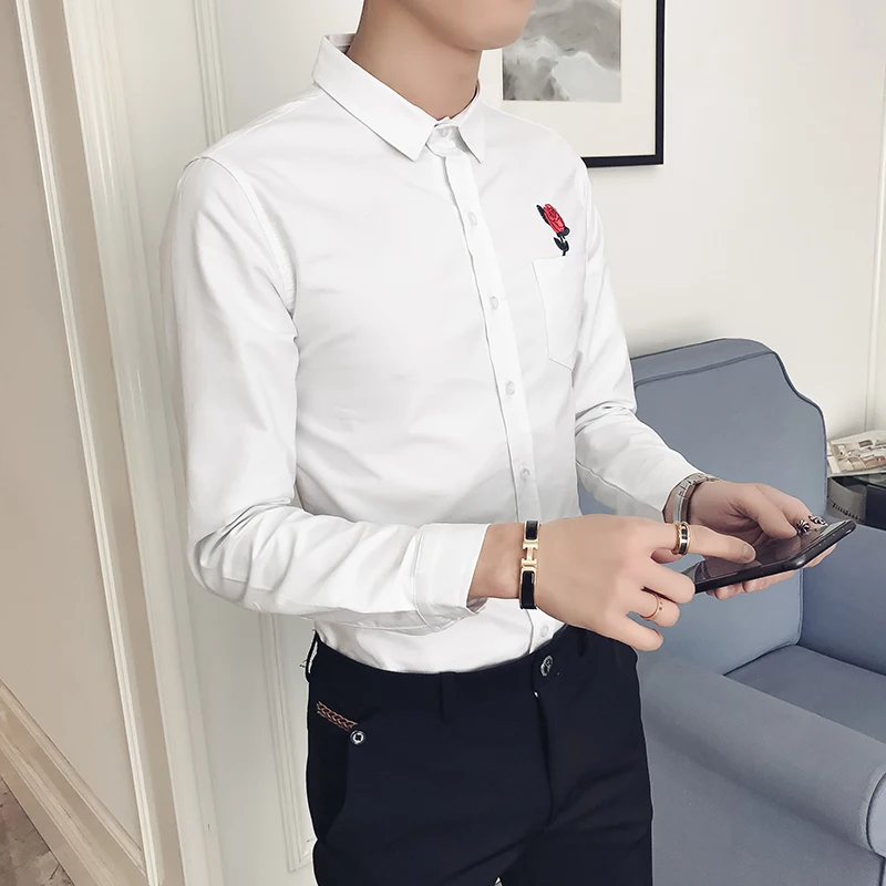 Bumpybeast новинка весны 2019 мужская рубашка с вышитыми розами повседневные тонкие