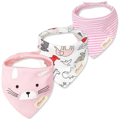Pink Cat Детские нагрудники, бандана, водонепроницаемые, хлопок, высокое качество, Babadores Para, для новорожденных, Bebes, слюнявчик, полотенце для мальчиков и девочек, 3 шт./лот - Цвет: Pink Cat