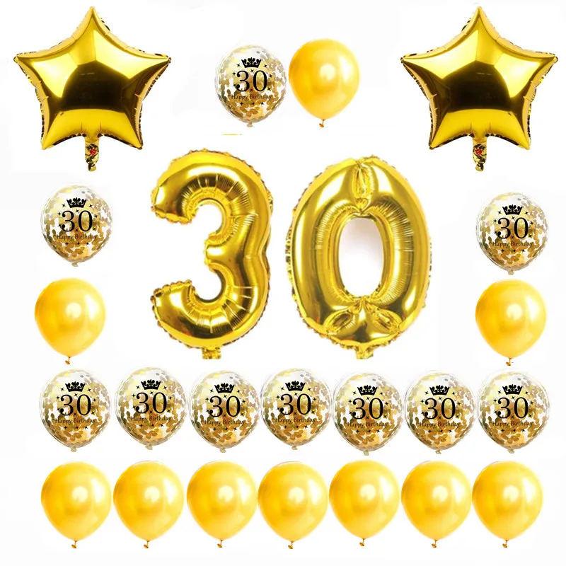 24pcs ZLJQ золото 18/21st/30/40/50/60th баннер «С Днем Рождения» латекс конфетти воздушные шары День рождения украшения товары для взрослых 8 - Цвет: 24pcs