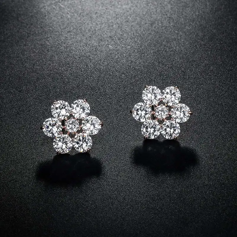 Покрытие из розового золота WEIMANJINGDIAN Марка кубического циркония CZ циркониевые кристаллы цветок свадебные серьги-гвоздики для Для женщин в серебро/золото/розовое золото Цвета - Окраска металла: Покрытие из розового золота