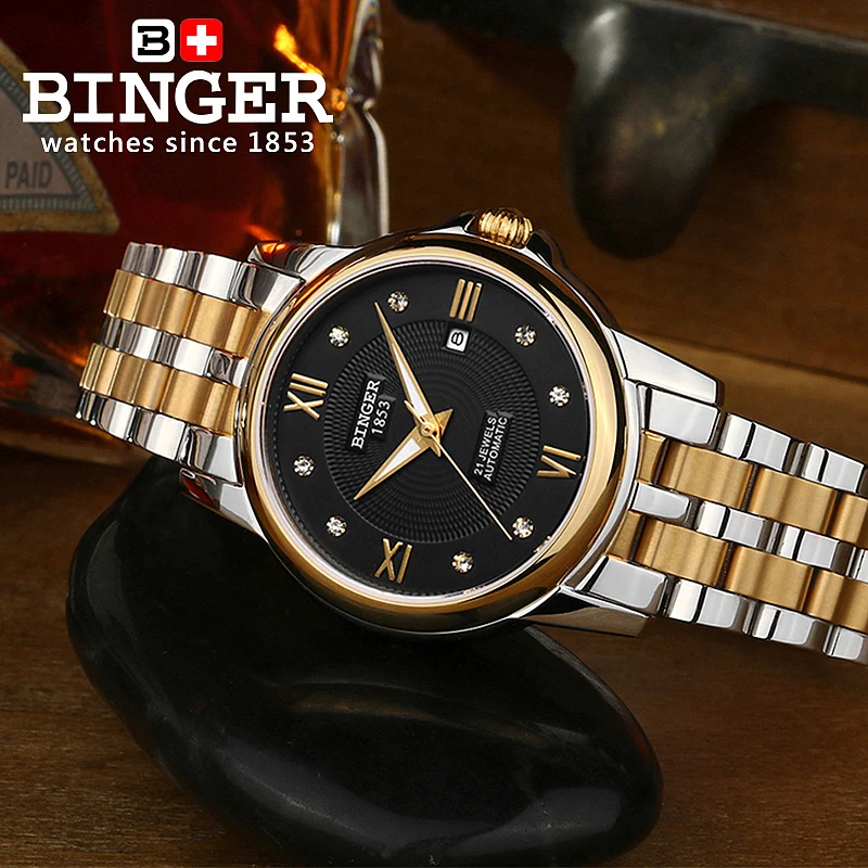 Часы наручные Binger женские механические брендовые Роскошные водонепроницаемые