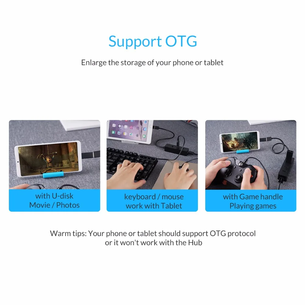 ORICO Мульти USB 2,0 3,0 4 порта концентратор 5 Гбит/с высокоскоростной USB3.0 разветвитель для ноутбука компьютера телефона планшета Mac OS