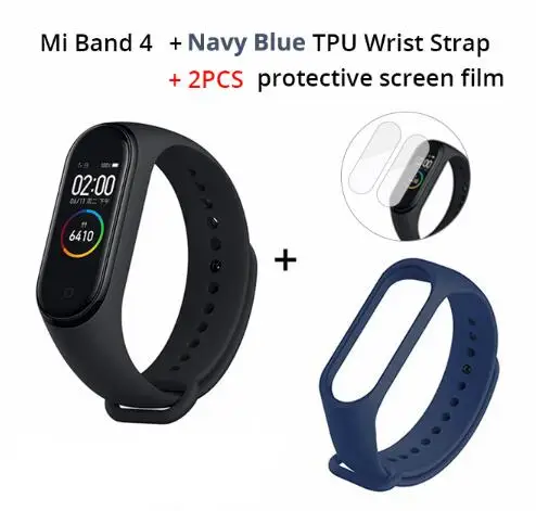 darkblue strap film Xiaomi mi Band 4 новейший музыкальный Смарт mi band 4 браслет пульсометр фитнес 135 мАч цветной экран Bluetooth 5,0 - Цвет: darkblue strap film