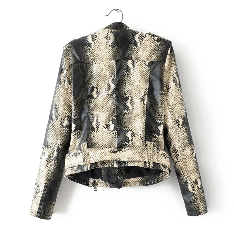 Fitaylor Женская куртка из искусственной мягкой кожи змеиная черная короткая в стиле