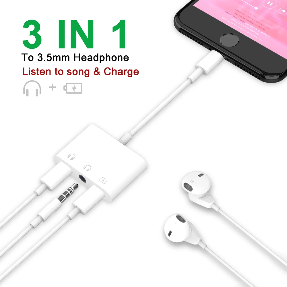Адаптер PORTEFEUILLE CD3.5mm 3in1adapter для iphone наушники Аудио двойной адаптер 6 7 8 plus XS X XR XSMAX
