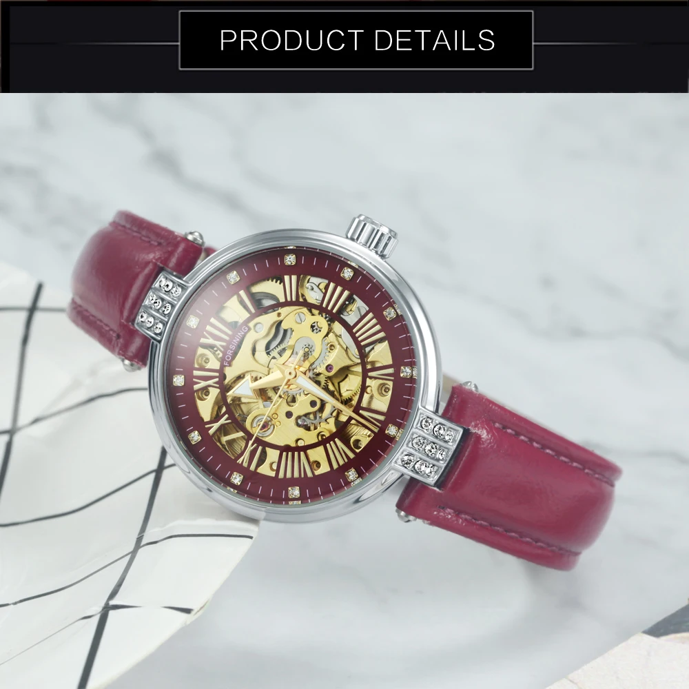 FORSINING винтажные элегантные женские часы с автоматическим механическим красным