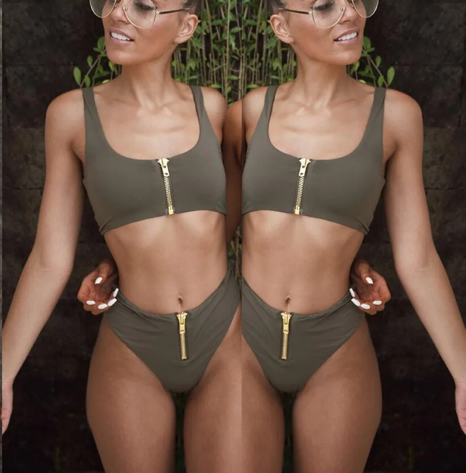 Сексуальный бикини на молнии спортивный купальник женский 2018 новый сплошной