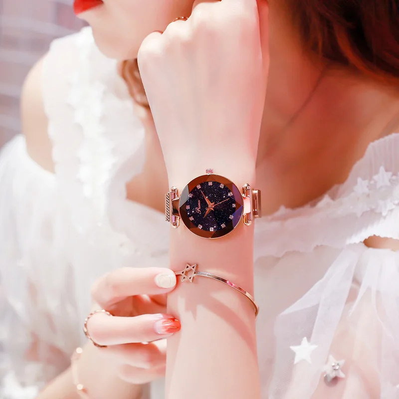 Женские часы с магнитной застежкой и кристаллами Кварцевые водонепроницаемые