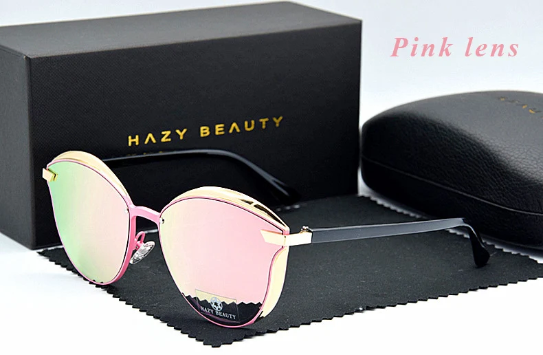Pink lens Красивые женские ретро солнцезащитные очки из сплава, модные солнцезащитные очки с покрытием, оригинальная поляризационная посылка, солнцезащитные очки, винтажные очки UV400 - Цвет линз: Pink lens