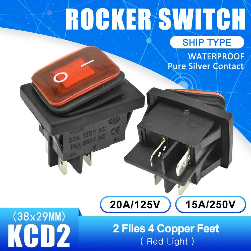 ON-OFF 4 PIN KCD2 водонепроницаемый кулисный переключатель ВКЛ-ВЫКЛ-ВКЛ 4PIN 6PIN Кнопка лодка-образный водонепроницаемые переключатели со светом 15а 250 В - Цвет: ON-OFF 4 PIN