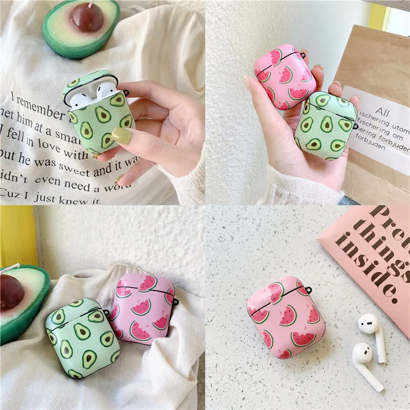Cute Avocado Watermelon Matte Earphone Cases For Apple Wireless Bluetooth Headset Airpods 1 2 Protection Skin Accessories Cover