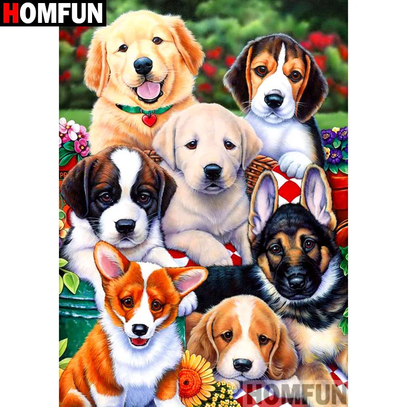 

HOMFUN Full Square/Round Drill 5D DIY Diamond Painting "Animal dog" Embroidery Cross Stitch 3D Home Decor Gift A10323
