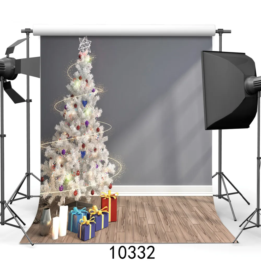

Grey Wall Christmas Tree Photography Background for Photo Studio Computer Printed Vinyl Photographic Backdrop for Children Baby