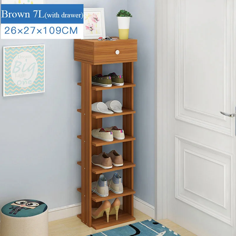 Brown 7L(drawer) Деревянный стеллаж для обуви простая сборка шкаф для хранения обуви Минималистичная современная мебель для дома Прихожая Экономия пространства обувь Органайзер полка - Цвет: Brown 7L(drawer)