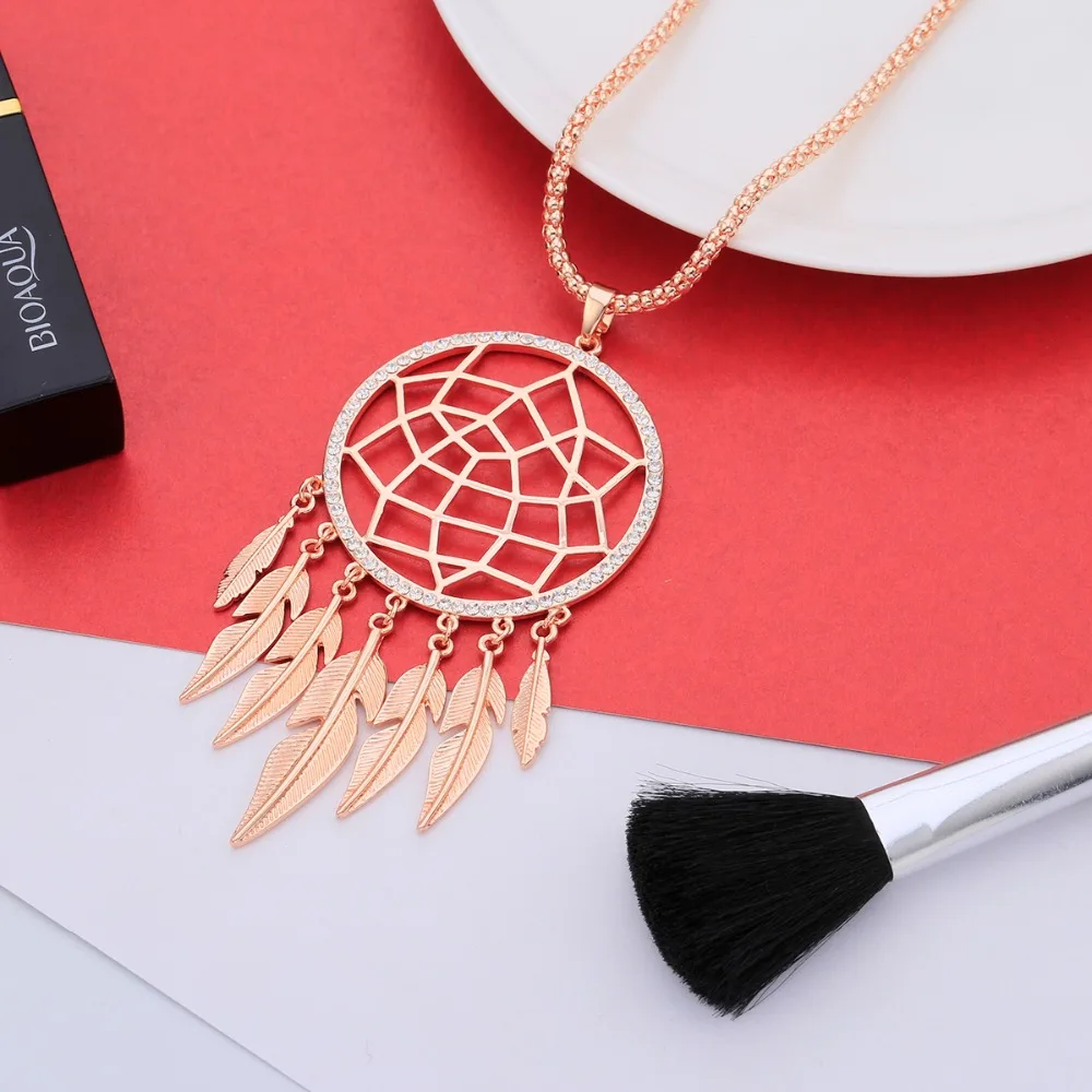 Женское ожерелье с подвеской в этническом стиле длинное золотистого цвета