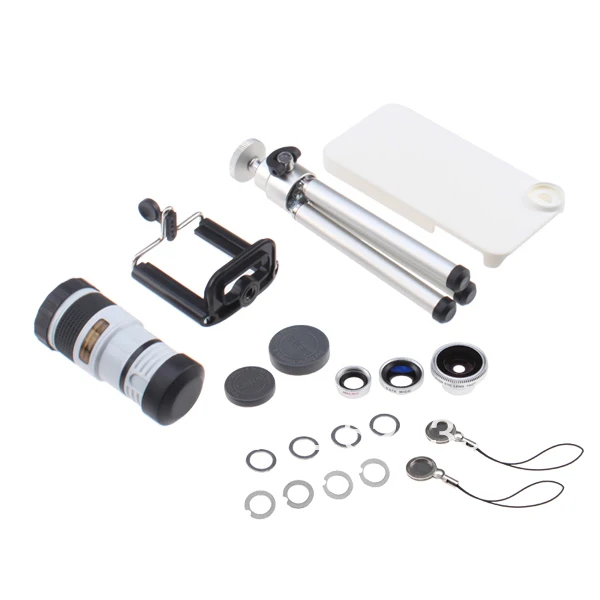 4-in-1 Camera Lens Kit with 8X White Telephoto Fish Eye Wide Angle+Tripod+ Hard Case for iPhone 4 4s | Мобильные телефоны и
