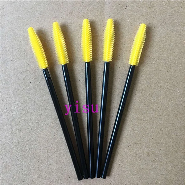 50pcs One-off Silicone Mascara Wands Applicator Disposable Eyelash Brushes Towel Shape Makeup Brush For Eyelash Extension - Handle Color: Black yellow