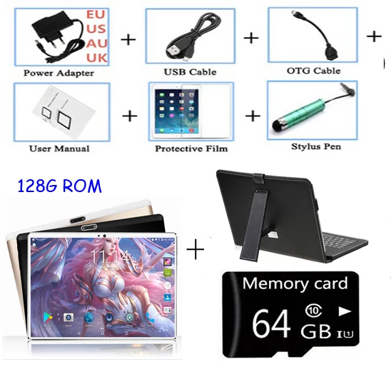 128GB add keyboard Новейшая версия 10-дюймовый планшетный ПК Восьмиядерный 4 Гб ОЗУ 128 Гб ПЗУ 1280*800 ips 2.5D Закаленное стекло gps WiFi 10 10,1 планшет+ подарки - Комплект: 128GB add keyboard