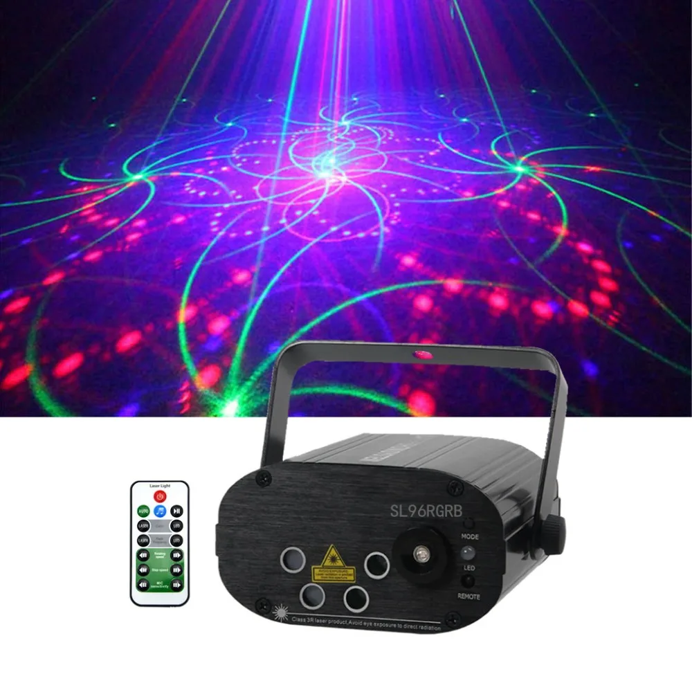 Sharelife 4 Lens Mini 96 RGRB Pattern Laser Light Music Remote Control Motor Speed DJ Gig Party Home Show Stage lighting L96RGRB