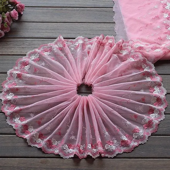2 ярда кружевная отделка роза Цветочная вышивка розовое Тюлевое кружево 8 26 дюйма