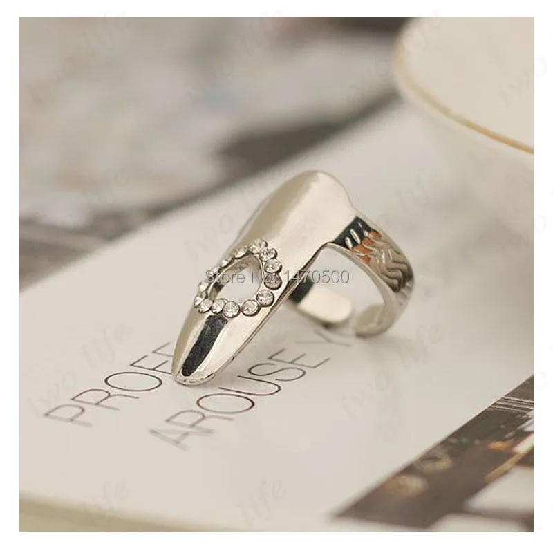 2015 Fashion Fine Jewelry Alloy Personality Hollow Love Shape With Crystal Nail Ring Adjustable Rings For Women Best Friends |