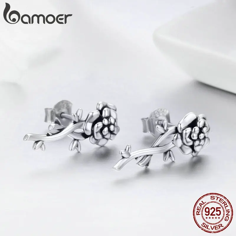 BAMOER, 925 пробы, серебро, гранат, цветок, романтическая любовь, Висячие серьги для женщин, свадьба, помолвка, ювелирное изделие, S925 SCE336