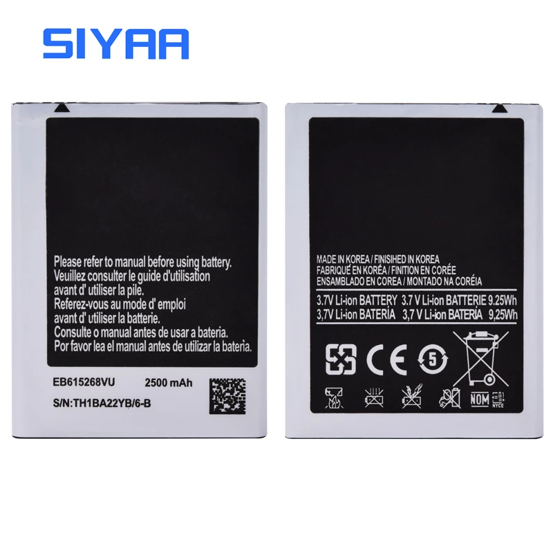 Оригинальный аккумулятор SIYAA EB615268VU Для Samsung Galaxy Note 1 литий ионный большой емкости
