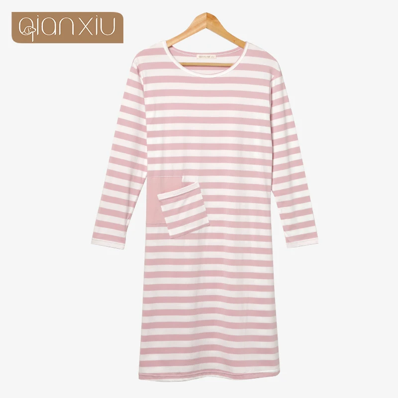 Женская пижама до колена с круглым вырезом и длинными рукавами | одежда