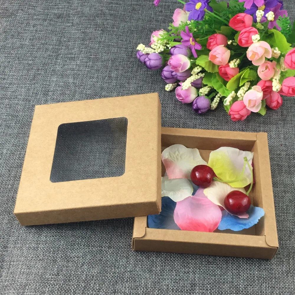 Черная коробка из крафт бумаги 20 шт. однотонная ПВХ для подарочной упаковки окон