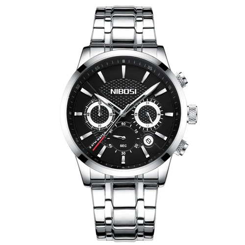 Silver Black Metal NIBOSI Relogio Masculino мужские s часы лучший бренд класса люкс из розовой стали Кварцевые часы мужские повседневные спортивные наручные часы с хронографом Saat - Цвет: Silver Black Metal