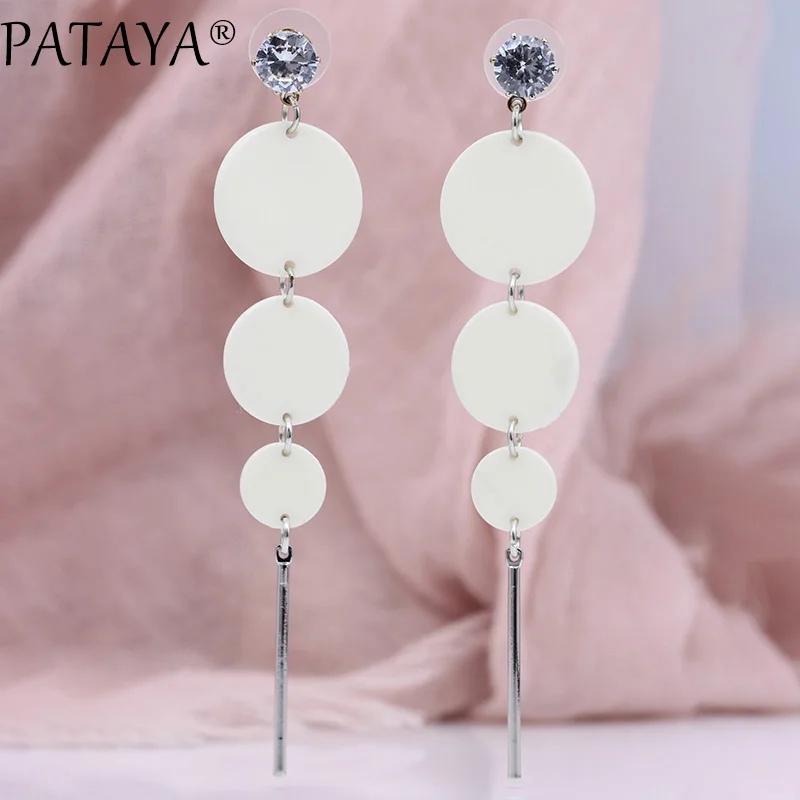 PATAYA, новинка, корейский стиль, синие длинные серьги, цвет макарон, женские модные ювелирные изделия, 585, розовое золото, круглые серьги-гвоздики из натурального циркония