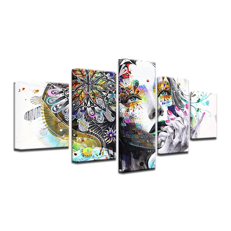 5 панелей рамка холст настенное искусство абстрактная мечта красочные женские
