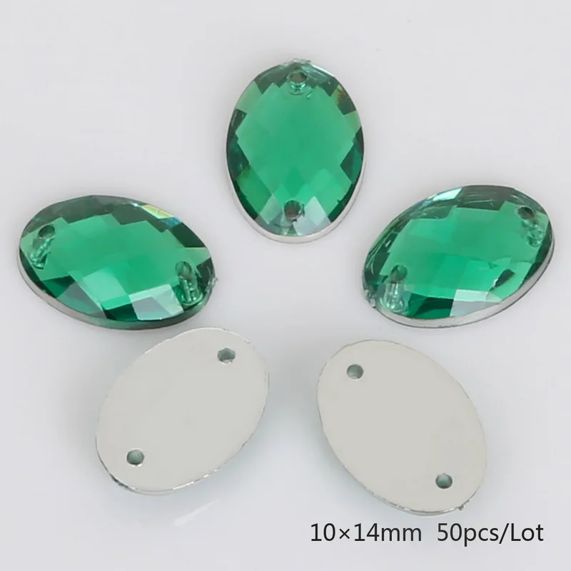 Green 50 шт 10*14 мм плоские стразы для шитья Пришивные Акриловые стразы хрустальные камни для рукоделия украшение для альбома - Цвет: Green