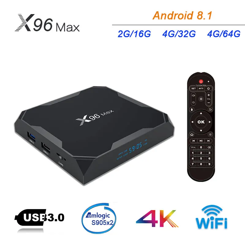 Смарт ТВ-приставка X96Max Android 8 1 четырехъядерный процессор Amlogic S905X2 LPDDR4 4 Гб 64 2 ГГц и 5