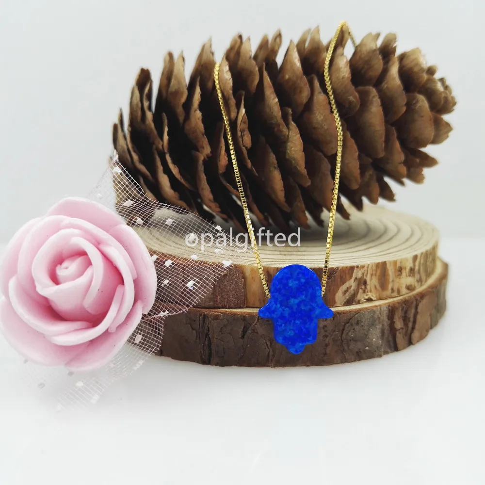 1 шт. искусственный опал рука Фатимы Хамса 925 золотая коробка цепочка ожерелье OP27