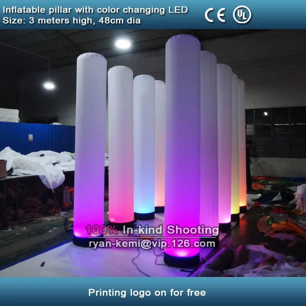

3mH 48cm dia LED lighting Inflatable pillar inflatable advertising column tube with color changing LED wedding party decoration