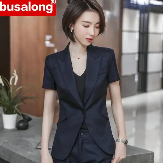 

4XL Summer Fashion Black Skirt Suits Women 2019 formal Business Short sleeve slim blazer and trousers office ladies work wear