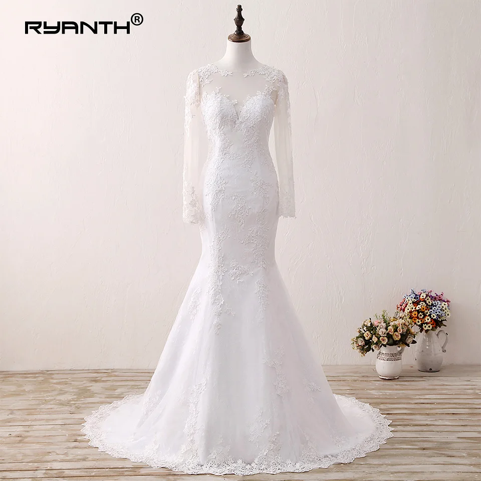 Женское кружевное свадебное платье Русалка с длинными рукавами Vestido de Novia