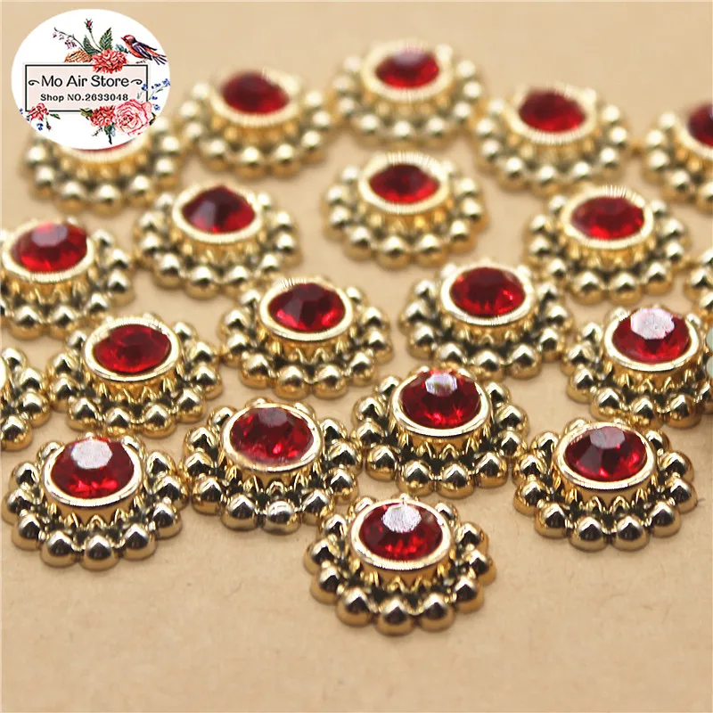 50 шт 14 мм блестящие красные стразы круглые Цветочные пуговицы для дома и сада