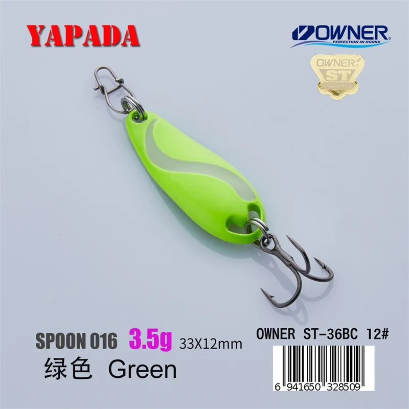 Green 3.5g YAPADA ложка 016 TaiChi светящаяся 3,5 г Держатель тройной крючок многоцветный 33 мм металлический цинковый сплав ложка рыболовные приманки для окуня - Цвет: Green 3.5g