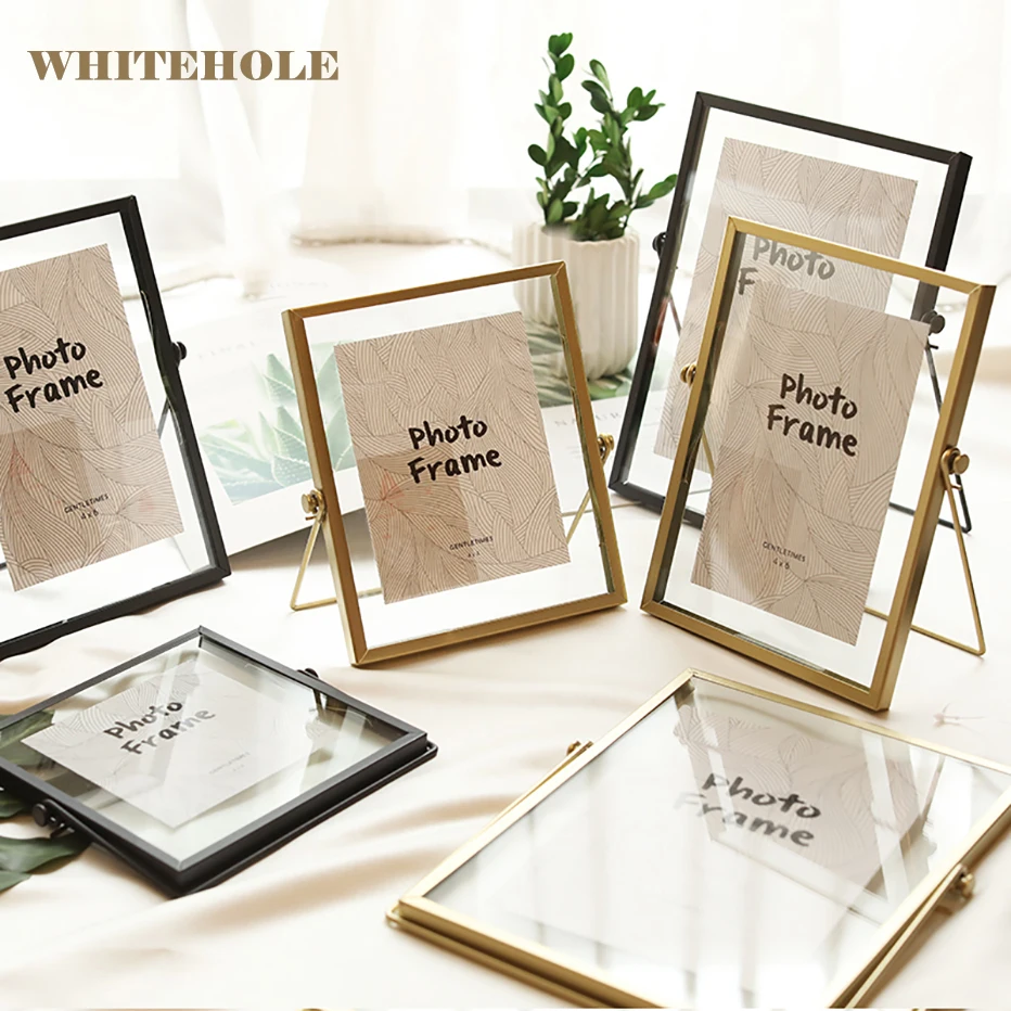 Nordic Style Iron Bracket Photo Frame 6-inch Metal Picture Glass Inside Desktop | Дом и сад