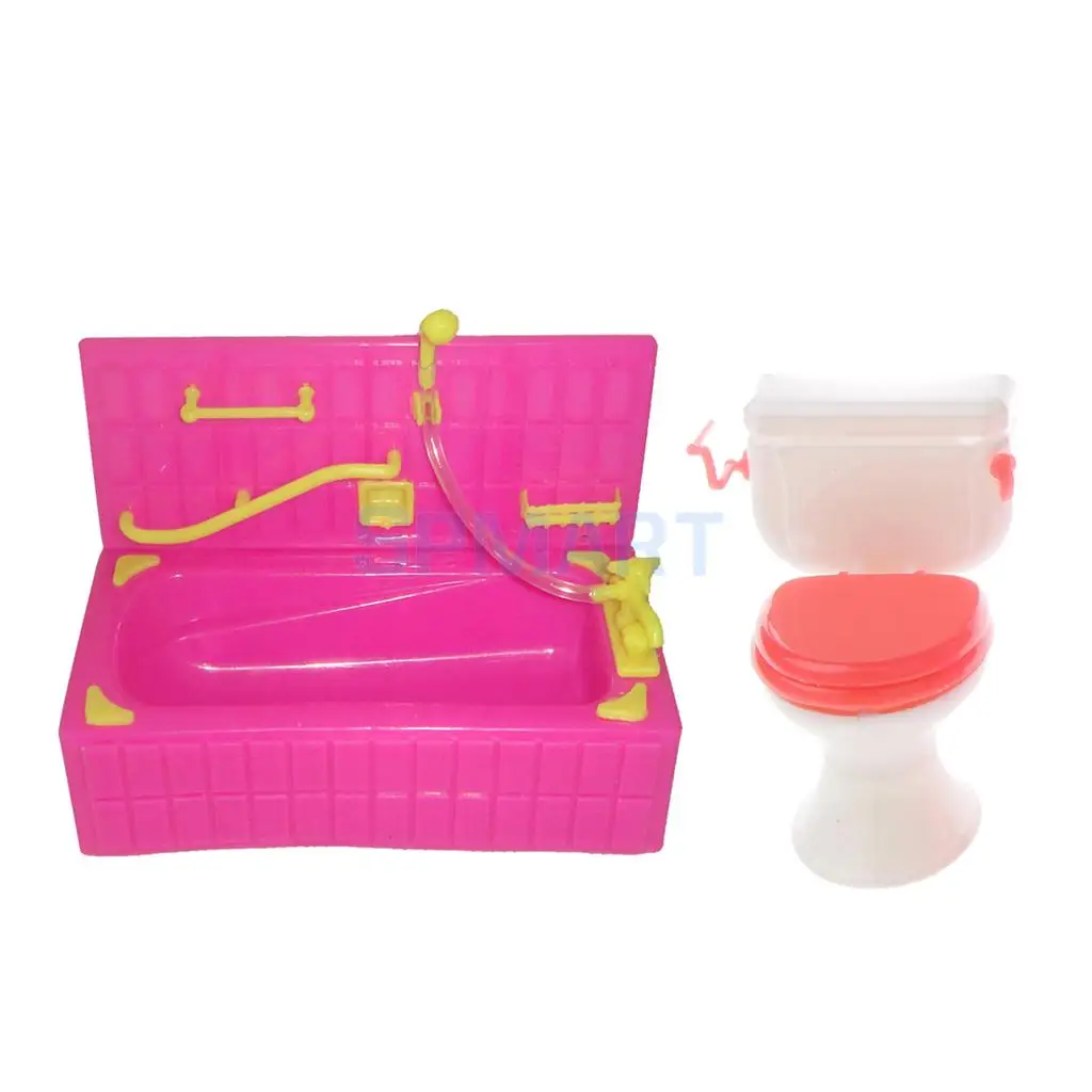 MagiDeal Plastic Dolls House Miniature Bathtub+Toilet Bathroom Furniture Decor Accessory for Kids Children Pretend Play Toys | Игрушки и