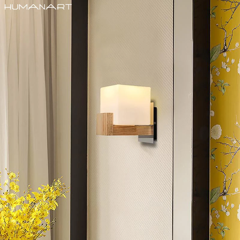 Современные настенные лампы E27 в скандинавском стиле с деревянным и стеклянным